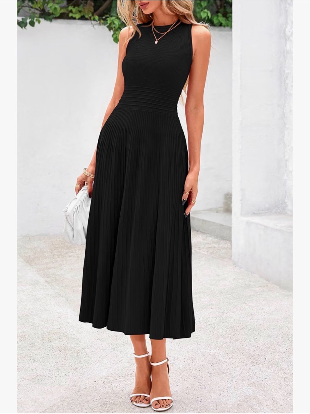 Sleeveless Pleated Midi Dress in Black - Picture 5 of 9